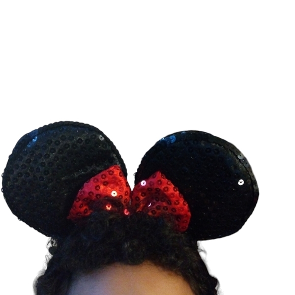 Minnie Mouse Sequined Headband Ears Disney Black & Red Bow - Picture 4 of 7